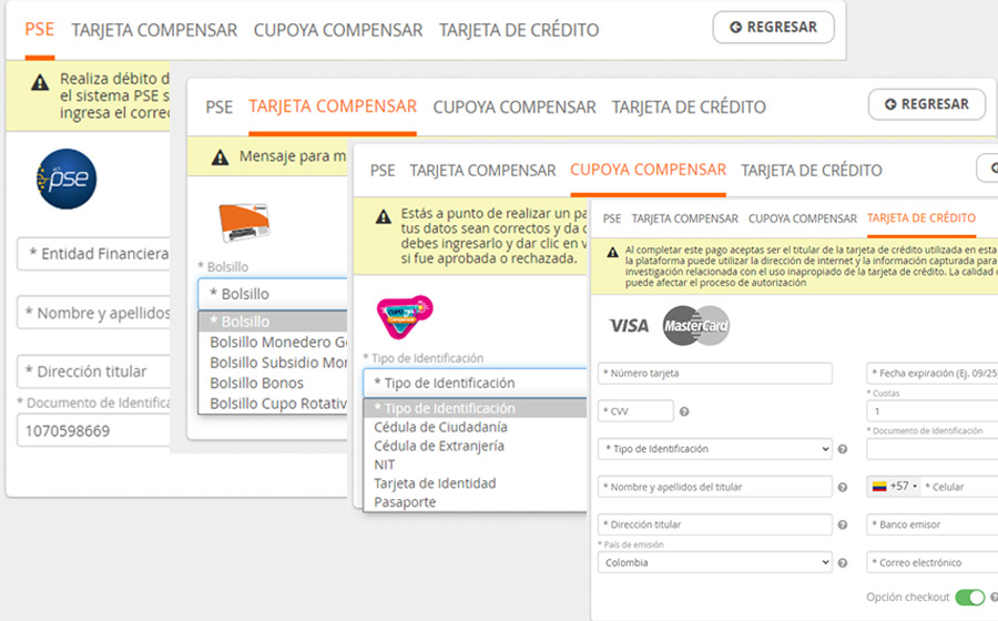 Feed del cuarto paso del proceso para completar los medios de pago para pagar reservas en Lagosol y Lagomar que consiste en escoger el método de pago por el cual se prefiere cancelar las tarifas del hospedaje